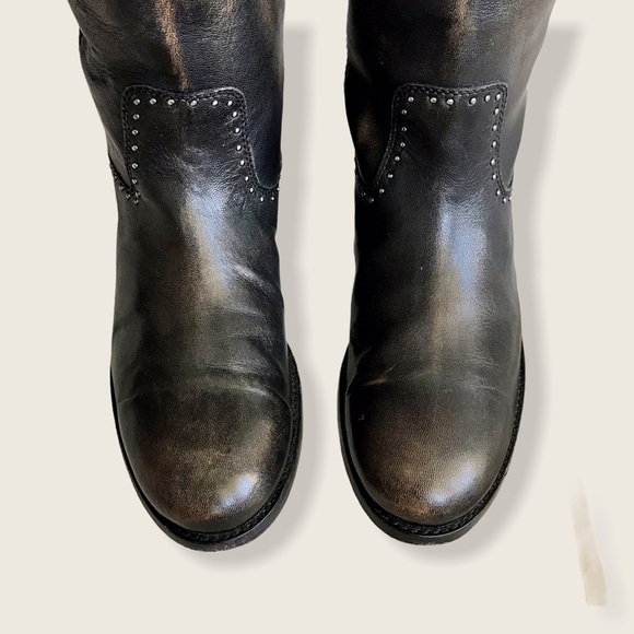$398 RARE Frye Melissa Rhinestone Button Distressed Vintage Pull On Tall Boots - Picture 7 of 16